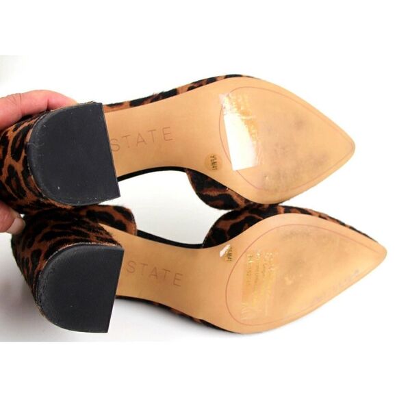 1. STATE BLACK BROWN CALF FUR ANIMAL PRINT MID HEEL POINTED TOE PUMP SHOES 9.5 M - Picture 9 of 14